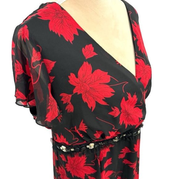 CHANGES By TOGETHER Women’s Sz 16 Midi Dress Romantic Red Black Floral Whimsical - Picture 2 of 14